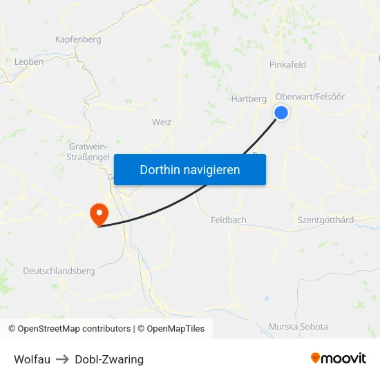 Wolfau to Dobl-Zwaring map