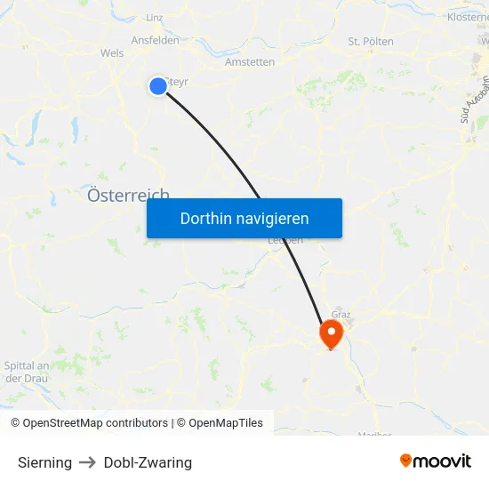 Sierning to Dobl-Zwaring map