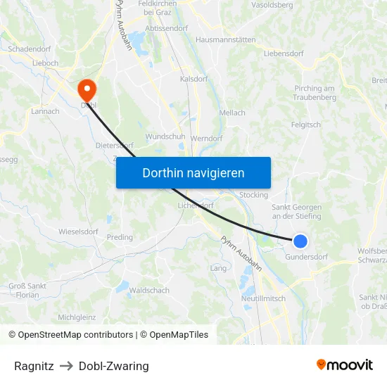Ragnitz to Dobl-Zwaring map