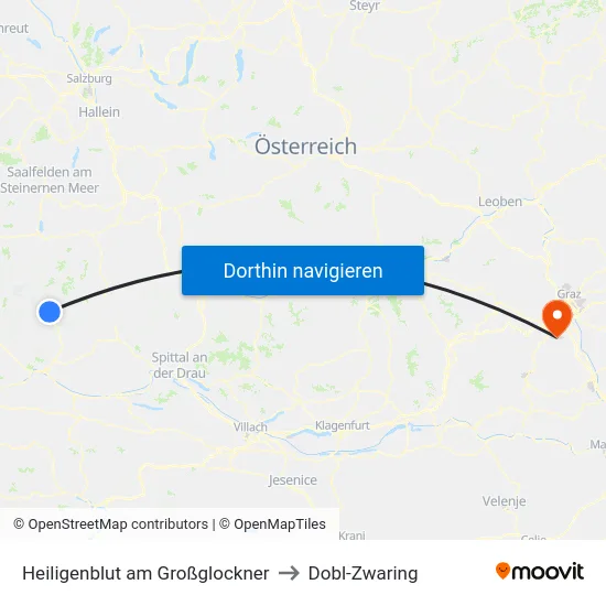 Heiligenblut am Großglockner to Dobl-Zwaring map