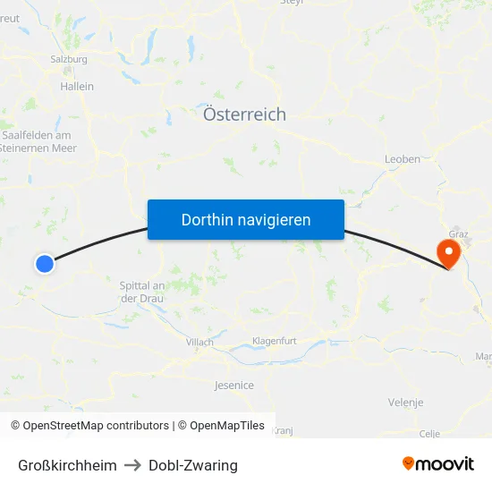 Großkirchheim to Dobl-Zwaring map