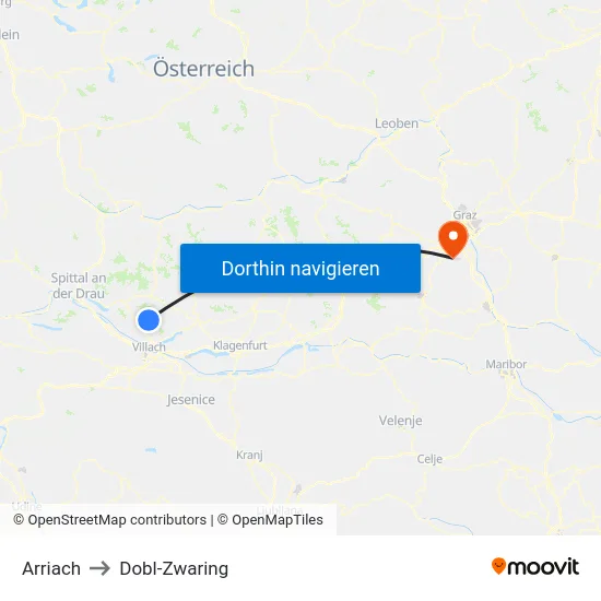 Arriach to Dobl-Zwaring map