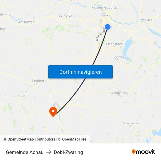 Gemeinde Achau to Dobl-Zwaring map