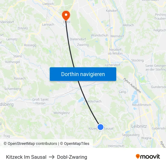 Kitzeck Im Sausal to Dobl-Zwaring map
