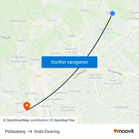 Pöllauberg to Dobl-Zwaring map