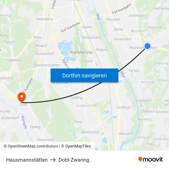 Hausmannstätten to Dobl-Zwaring map