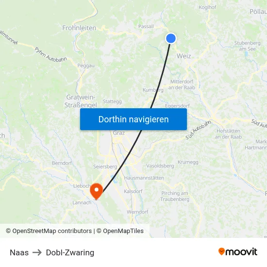 Naas to Dobl-Zwaring map