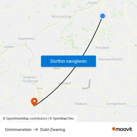 Grimmenstein to Dobl-Zwaring map
