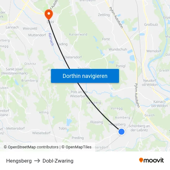 Hengsberg to Dobl-Zwaring map