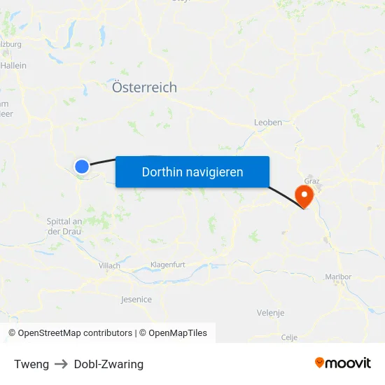 Tweng to Dobl-Zwaring map