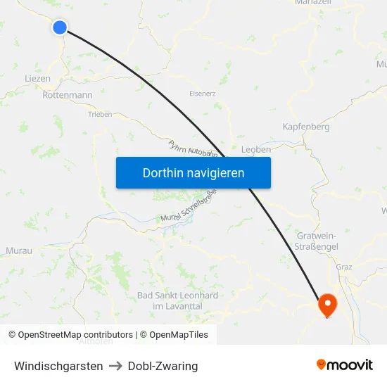 Windischgarsten to Dobl-Zwaring map