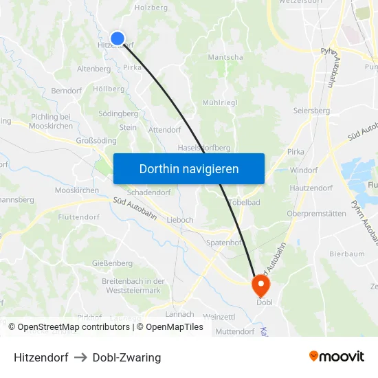 Hitzendorf to Dobl-Zwaring map