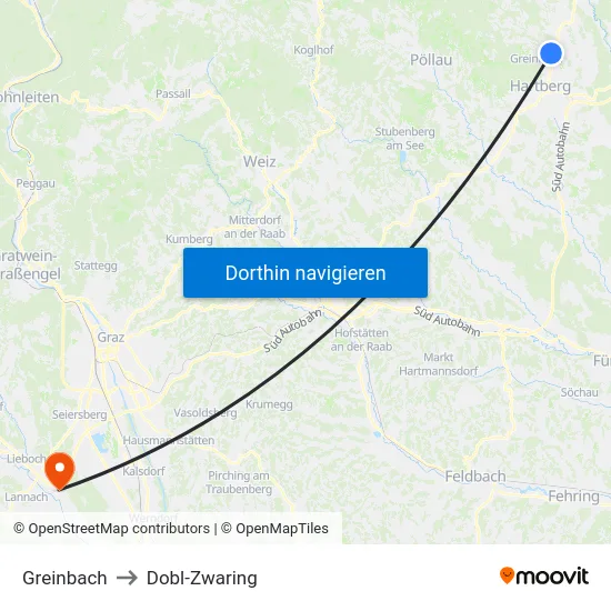 Greinbach to Dobl-Zwaring map