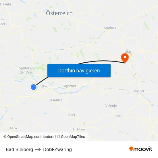 Bad Bleiberg to Dobl-Zwaring map