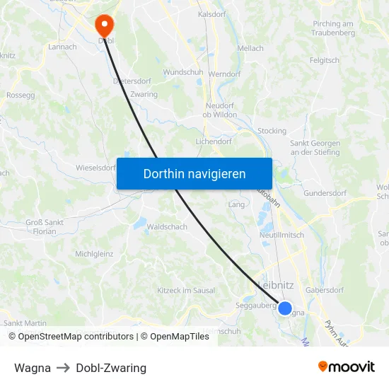 Wagna to Dobl-Zwaring map