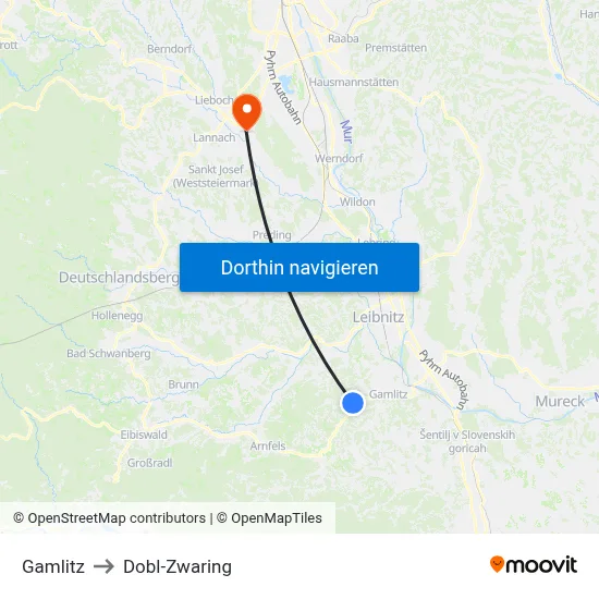 Gamlitz to Dobl-Zwaring map