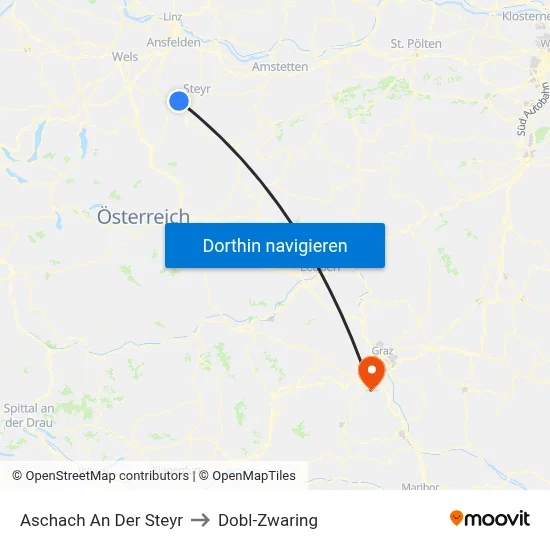 Aschach An Der Steyr to Dobl-Zwaring map