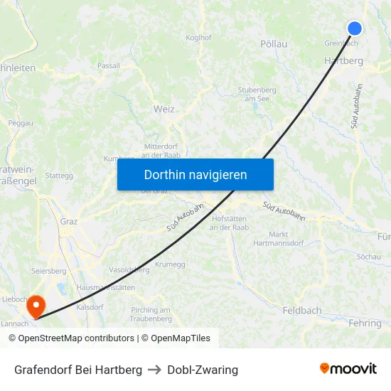 Grafendorf Bei Hartberg to Dobl-Zwaring map