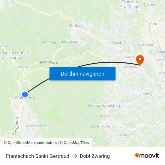 Frantschach-Sankt Gertraud to Dobl-Zwaring map