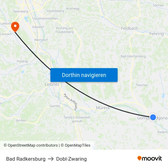 Bad Radkersburg to Dobl-Zwaring map