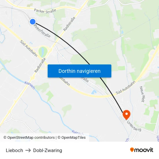 Lieboch to Dobl-Zwaring map