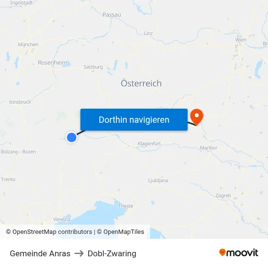 Gemeinde Anras to Dobl-Zwaring map