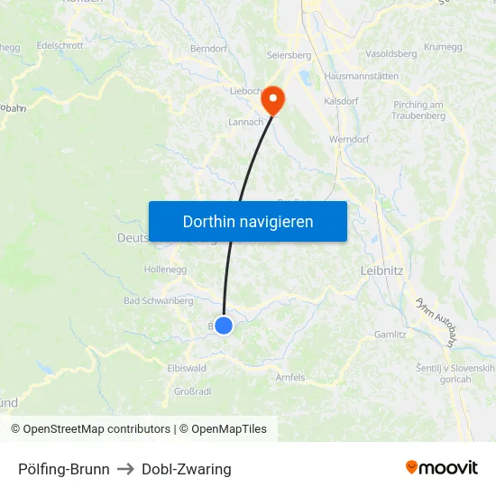 Pölfing-Brunn to Dobl-Zwaring map