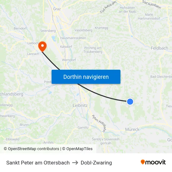 Sankt Peter am Ottersbach to Dobl-Zwaring map