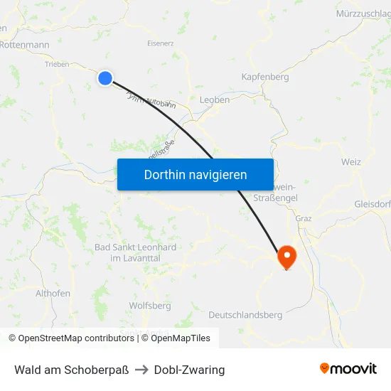 Wald am Schoberpaß to Dobl-Zwaring map