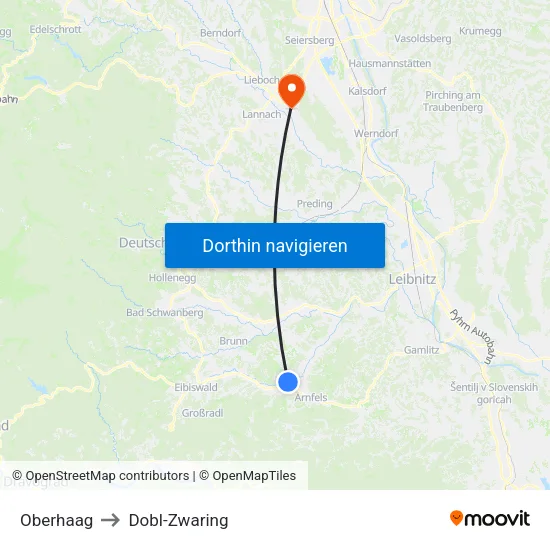 Oberhaag to Dobl-Zwaring map