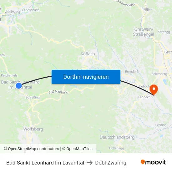 Bad Sankt Leonhard Im Lavanttal to Dobl-Zwaring map