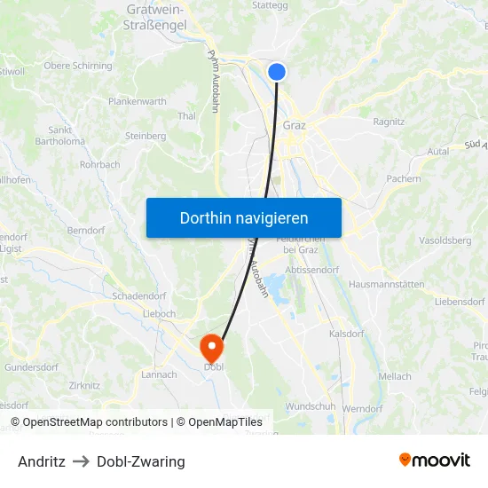 Andritz to Dobl-Zwaring map