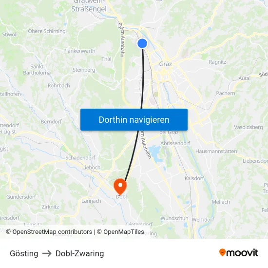 Gösting to Dobl-Zwaring map
