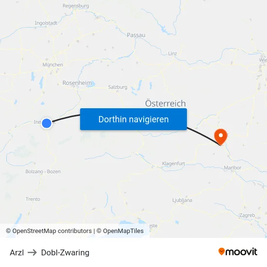 Arzl to Dobl-Zwaring map