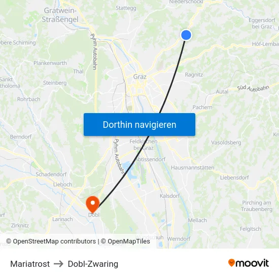 Mariatrost to Dobl-Zwaring map