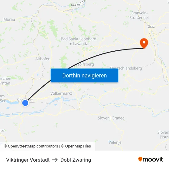 Viktringer Vorstadt to Dobl-Zwaring map