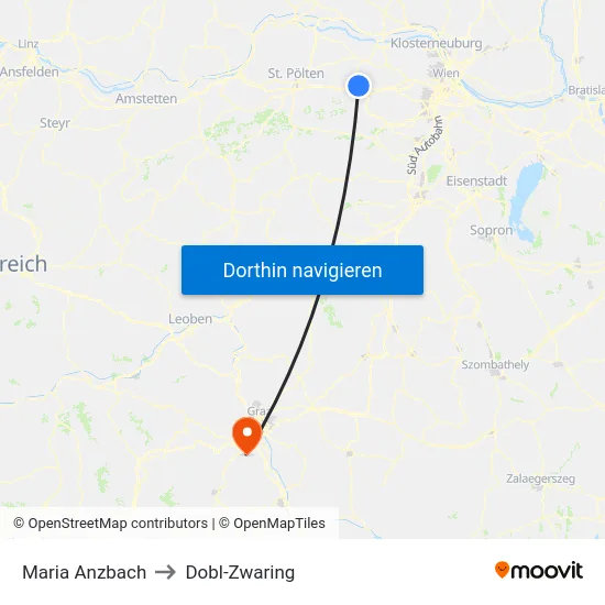 Maria Anzbach to Dobl-Zwaring map