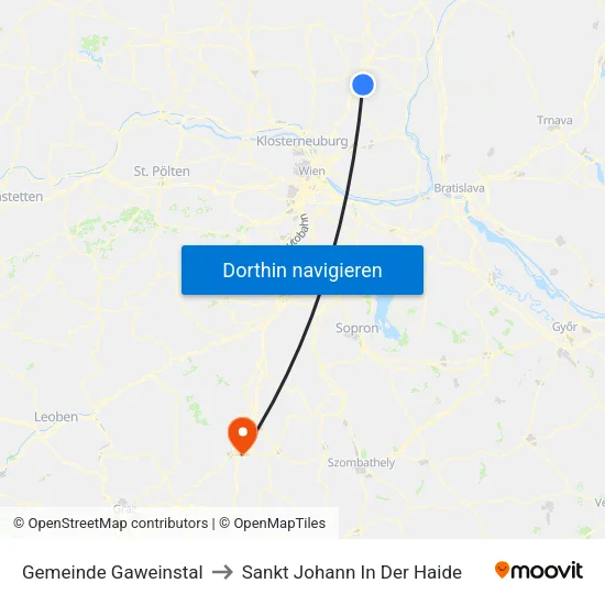 Gemeinde Gaweinstal to Sankt Johann In Der Haide map