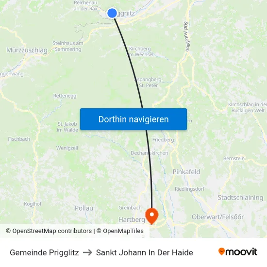 Gemeinde Prigglitz to Sankt Johann In Der Haide map
