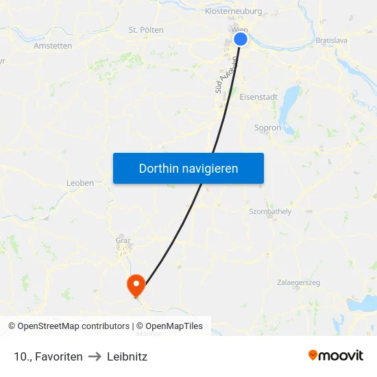 10., Favoriten to Leibnitz map