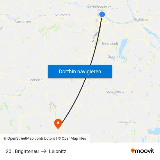 20., Brigittenau to Leibnitz map
