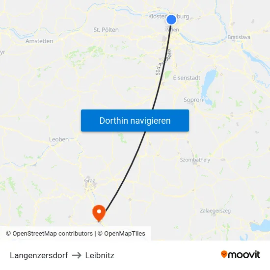 Langenzersdorf to Leibnitz map