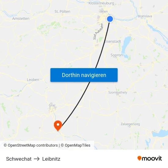 Schwechat to Leibnitz map