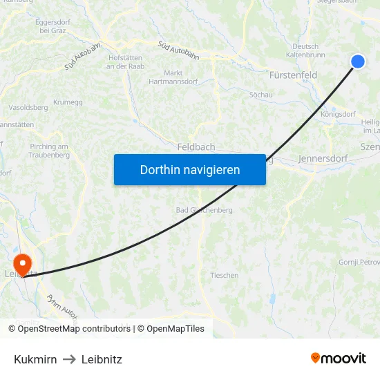 Kukmirn to Leibnitz map