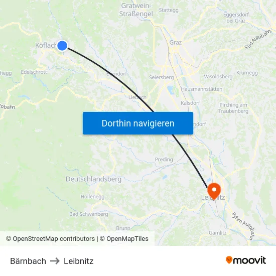 Bärnbach to Leibnitz map