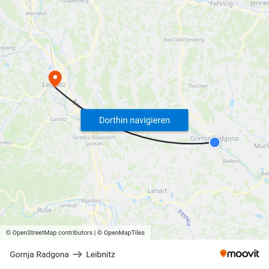 Gornja Radgona to Leibnitz map