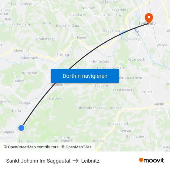 Sankt Johann Im Saggautal to Leibnitz map
