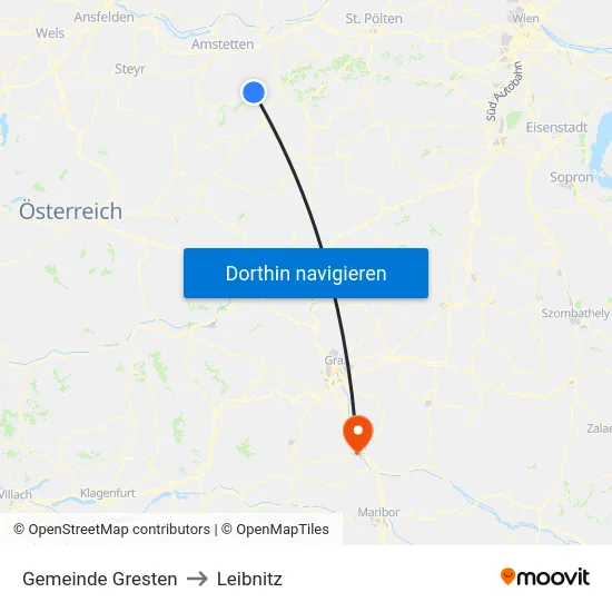 Gemeinde Gresten to Leibnitz map