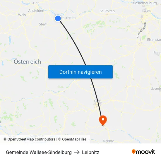 Gemeinde Wallsee-Sindelburg to Leibnitz map