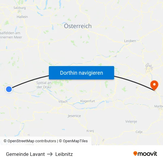 Gemeinde Lavant to Leibnitz map